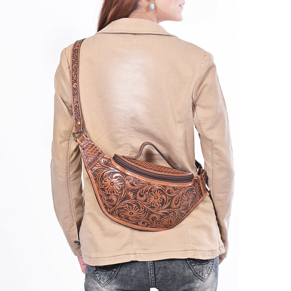 American Darling Women's Fanny Pack Western Hand Tooled Genuine Leather Handbag