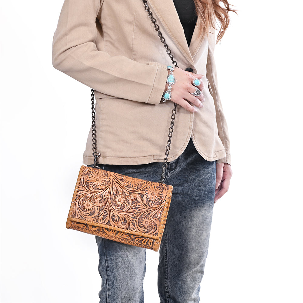 American Darling Women's Crossbody Western Hand Tooled Genuine Leather Handbag
