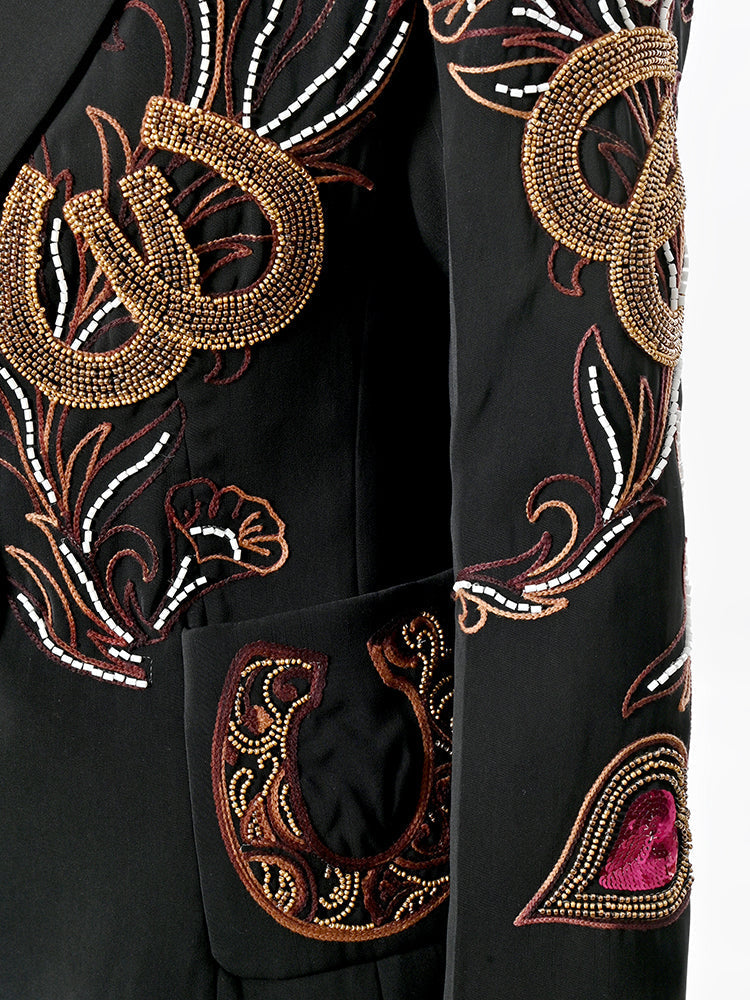 Embroidered Western Blazer With Floral Horseshoe Boho Fabric Shirt Jacket Dress Collection