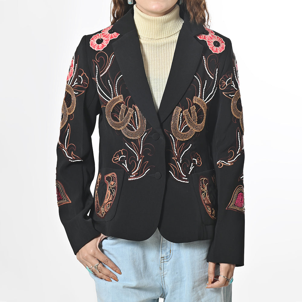 Embroidered Western Blazer With Floral Horseshoe Boho Fabric Shirt Jacket Dress Collection