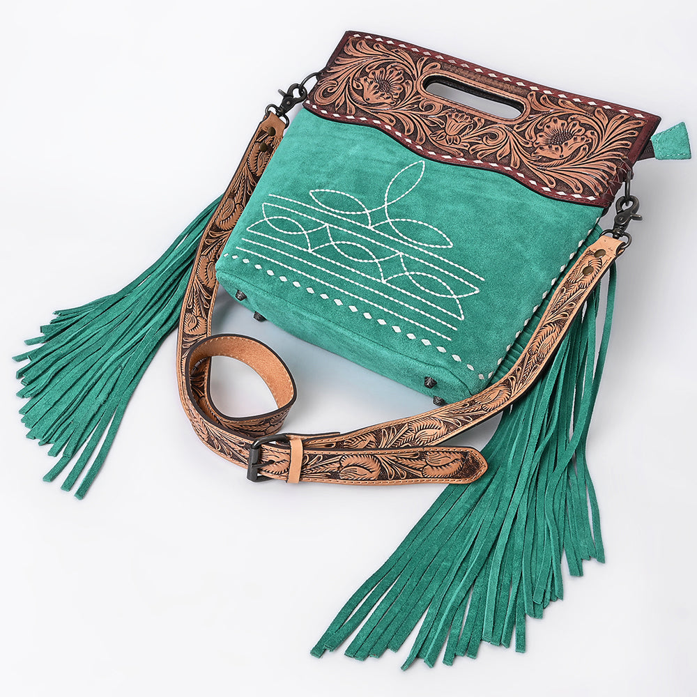 American Darling Crossbody Hand Tooled Genuine Suede Leather