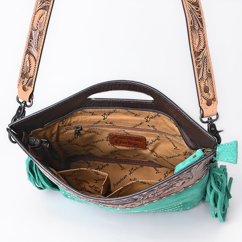 American Darling Crossbody Hand Tooled Genuine Suede Leather