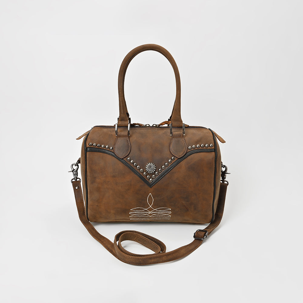 American Darling Western Studded Leather Boston Bag – Vintage Barrel Satchel