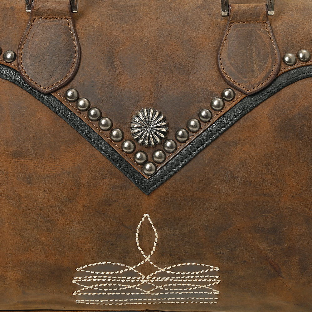 American Darling Western Studded Leather Boston Bag – Vintage Barrel Satchel