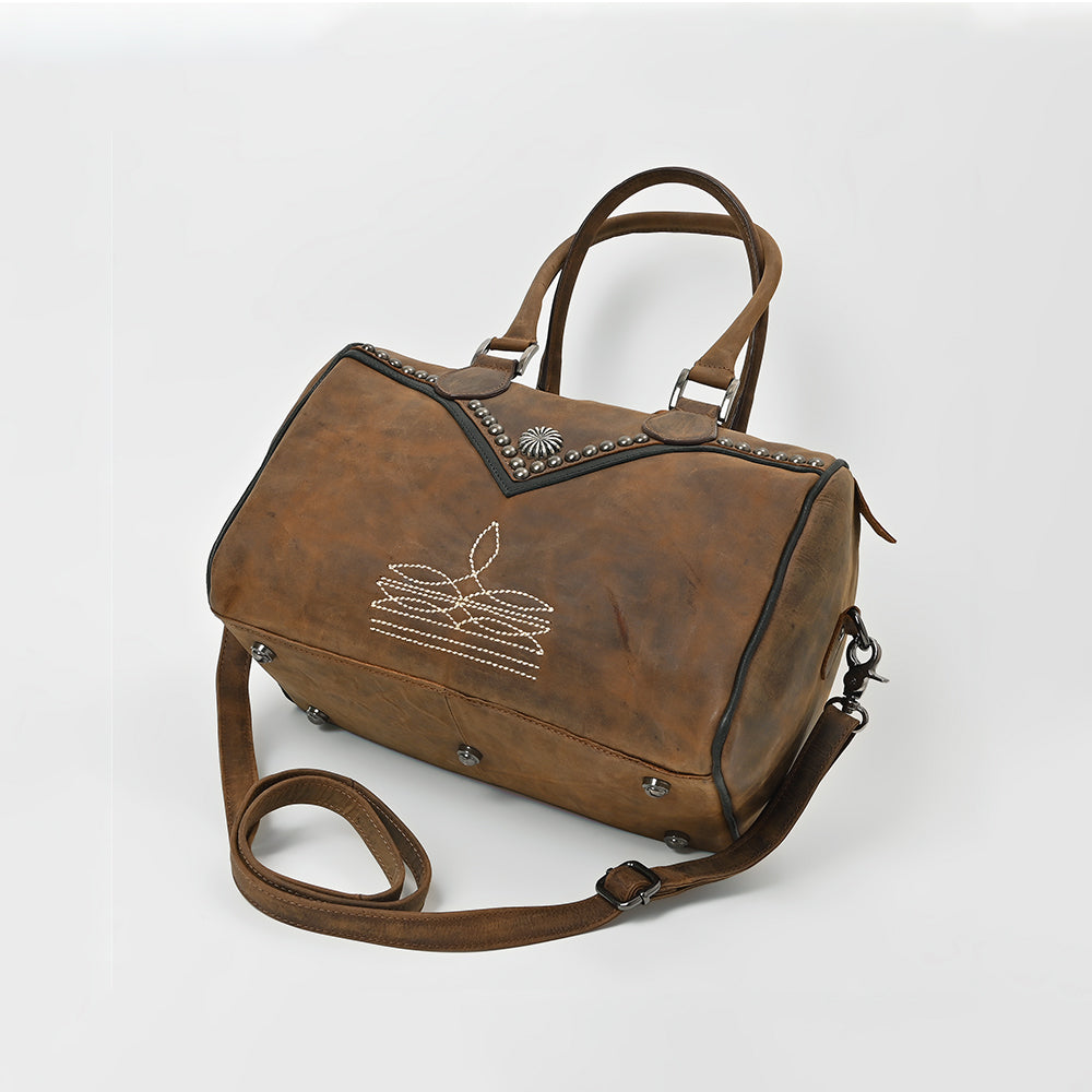 American Darling Western Studded Leather Boston Bag – Vintage Barrel Satchel