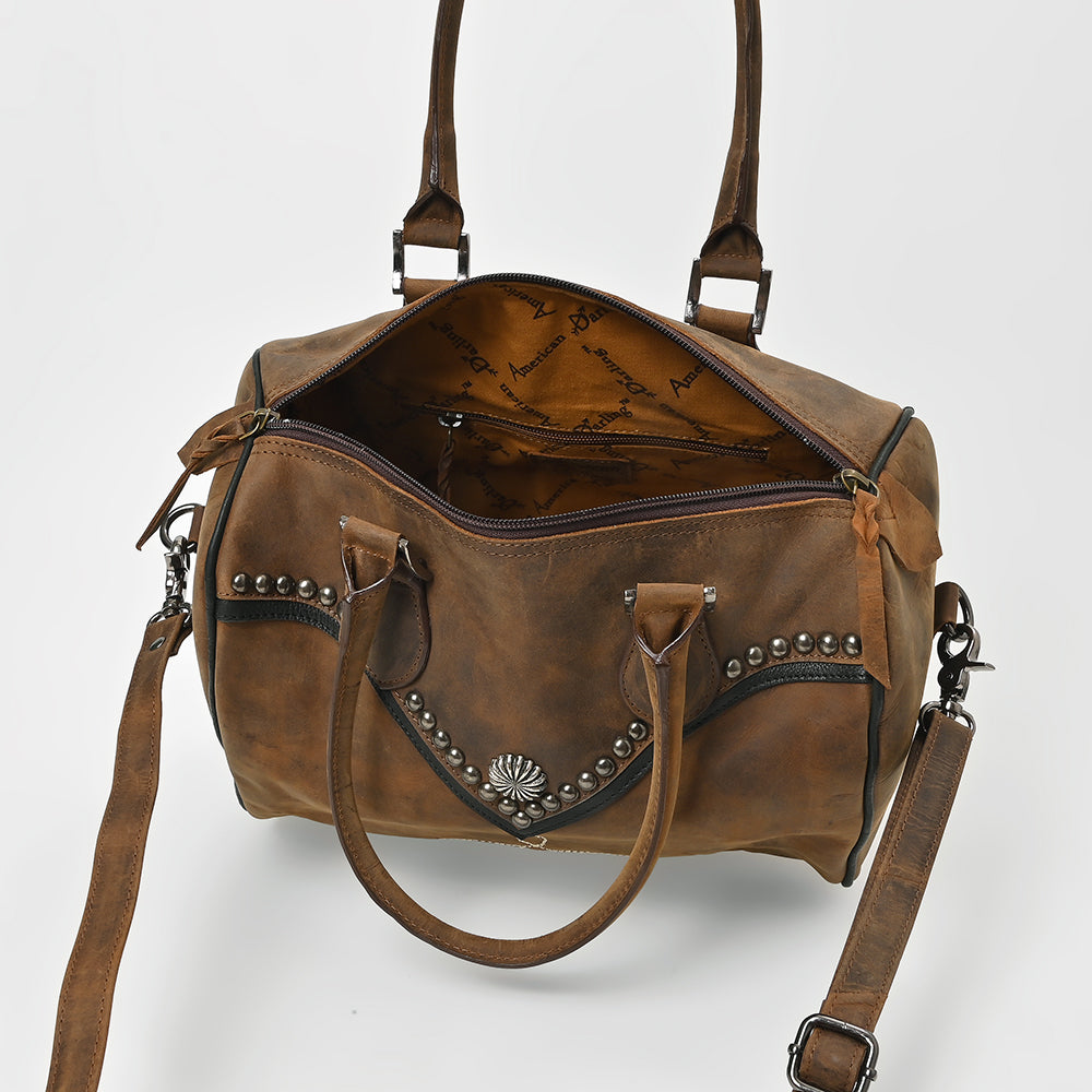 American Darling Western Studded Leather Boston Bag – Vintage Barrel Satchel