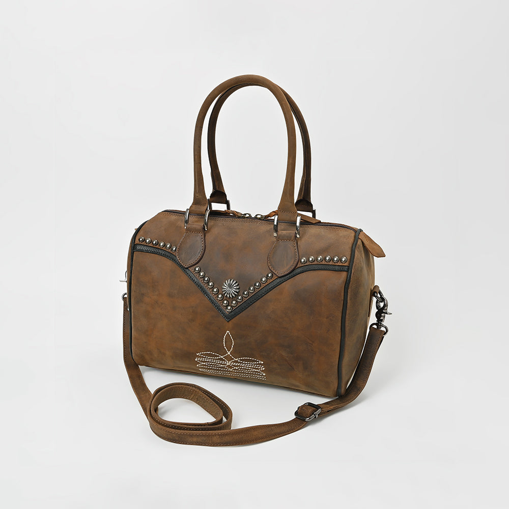 American Darling Western Studded Leather Boston Bag – Vintage Barrel Satchel