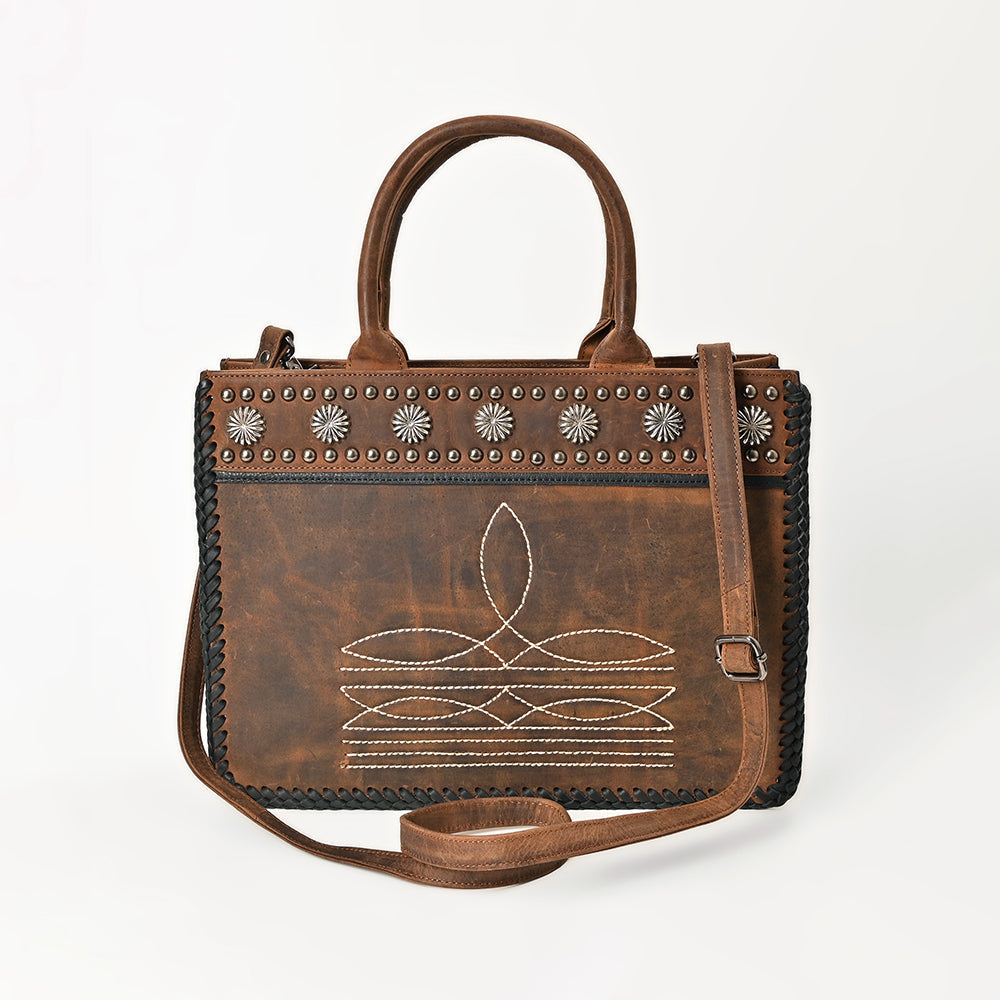 American Darling Tote Bag Western Genuine Leather Handbag with Boot Stitched Design Rivets and Premium YKK Zipper