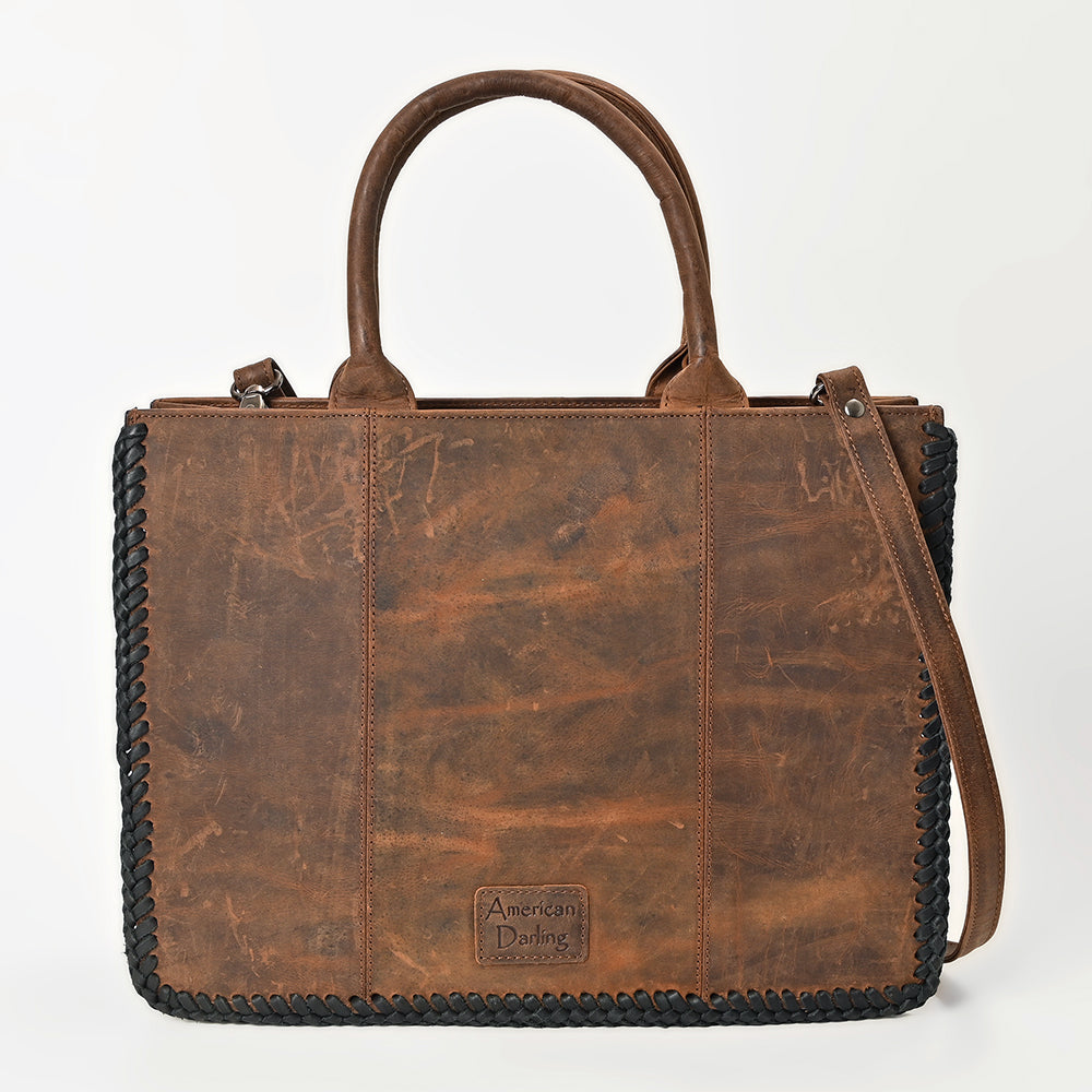 American Darling Tote Bag Western Genuine Leather Handbag with Boot Stitched Design Rivets and Premium YKK Zipper