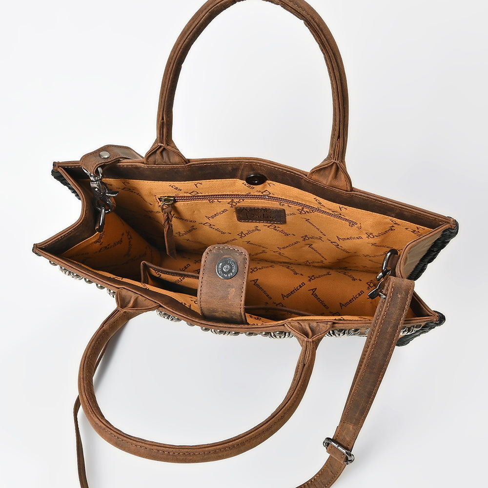 American Darling Tote Bag Western Genuine Leather Handbag with Boot Stitched Design Rivets and Premium YKK Zipper
