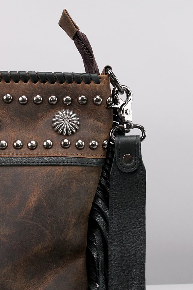 American Darling Vintage Leather Crossbody Bag Studded Conchos Western Stitching