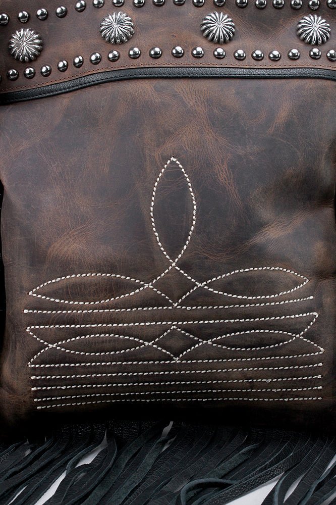 American Darling Vintage Leather Crossbody Bag Studded Conchos Western Stitching