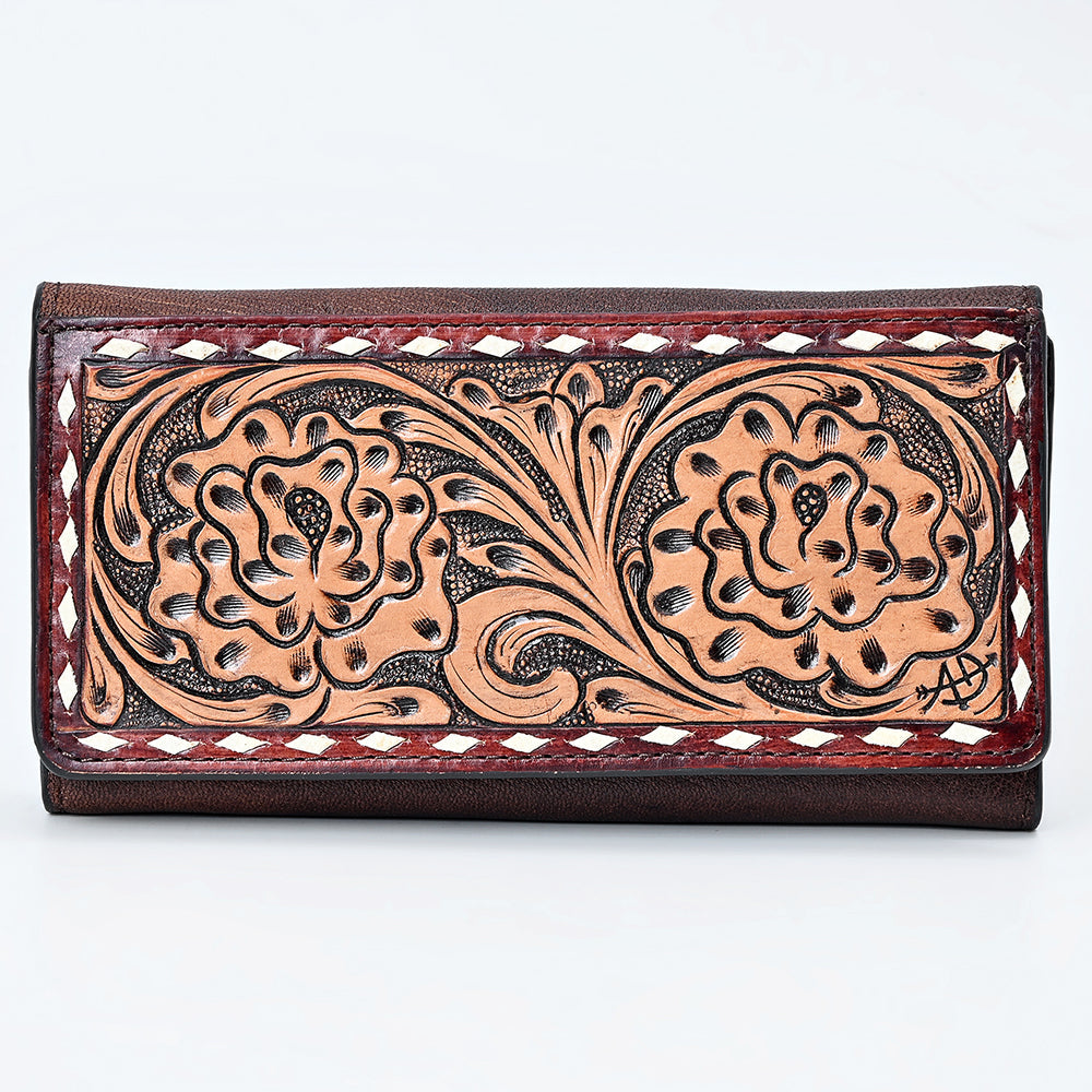 American Darling Women's Wallet Western Hand Tooled Genuine Leather Handbag