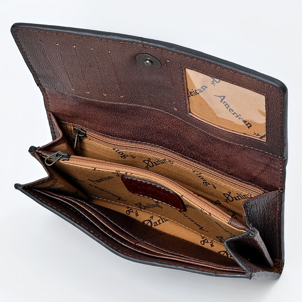 American Darling Women's Wallet Western Hand Tooled Genuine Leather Handbag