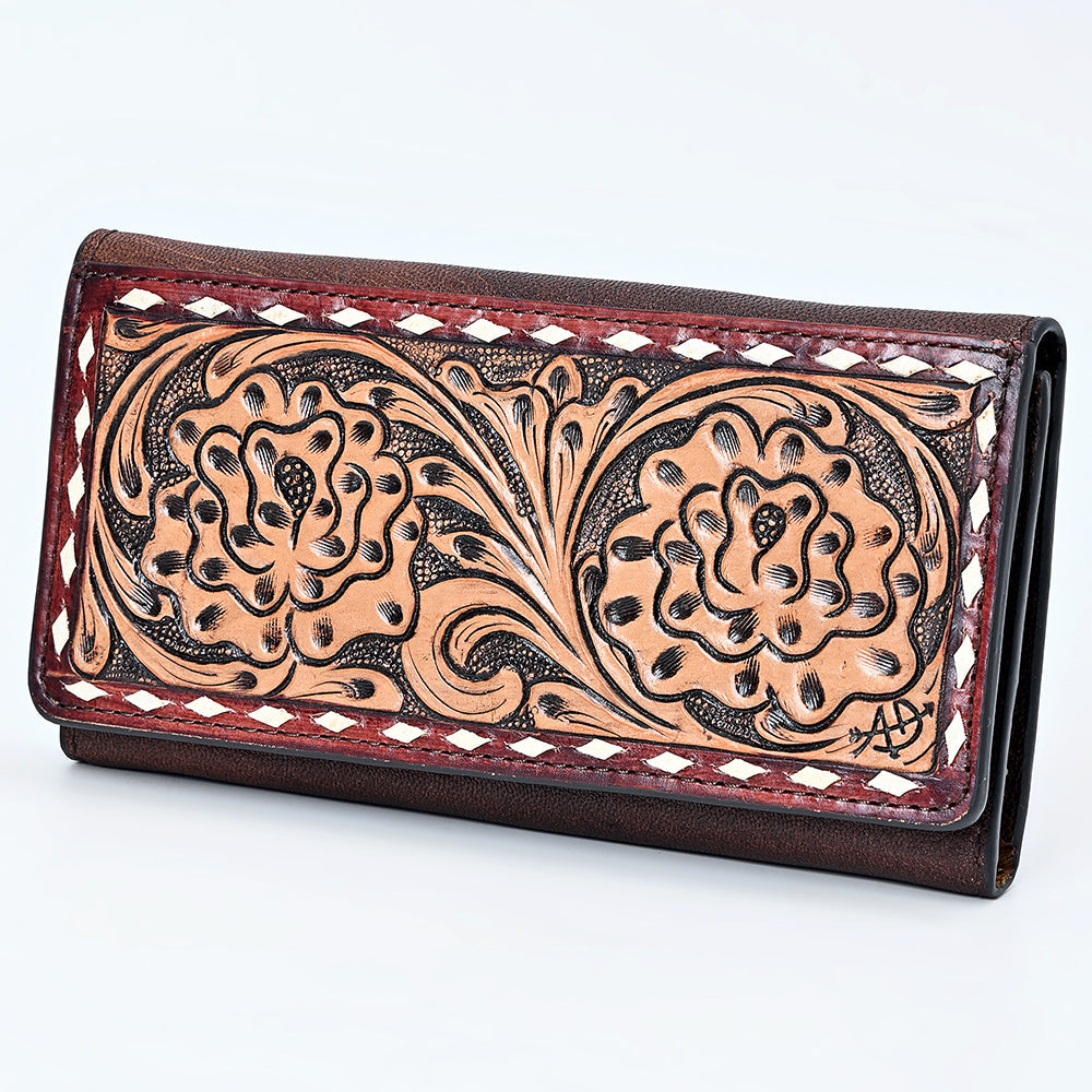 American Darling Women's Wallet Western Hand Tooled Genuine Leather Handbag