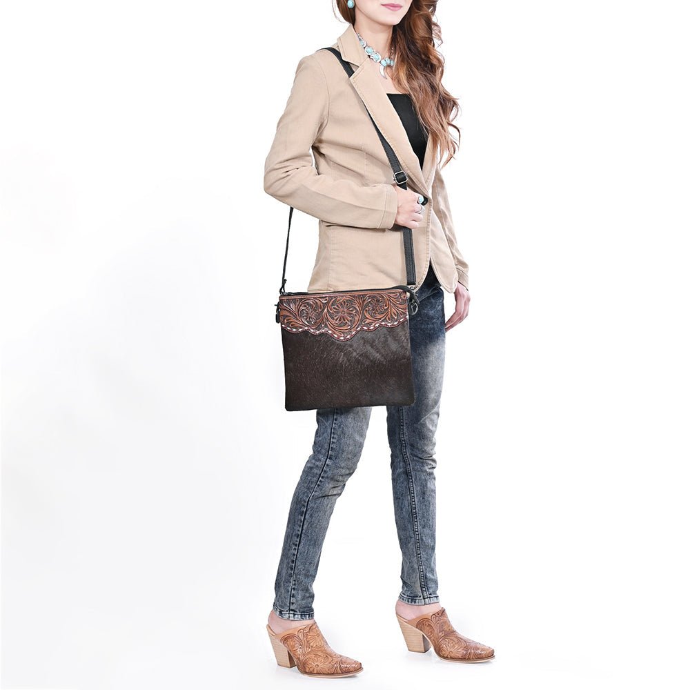 Ohlay Crossbody Hand Tooled Hair-On Genuine Leather