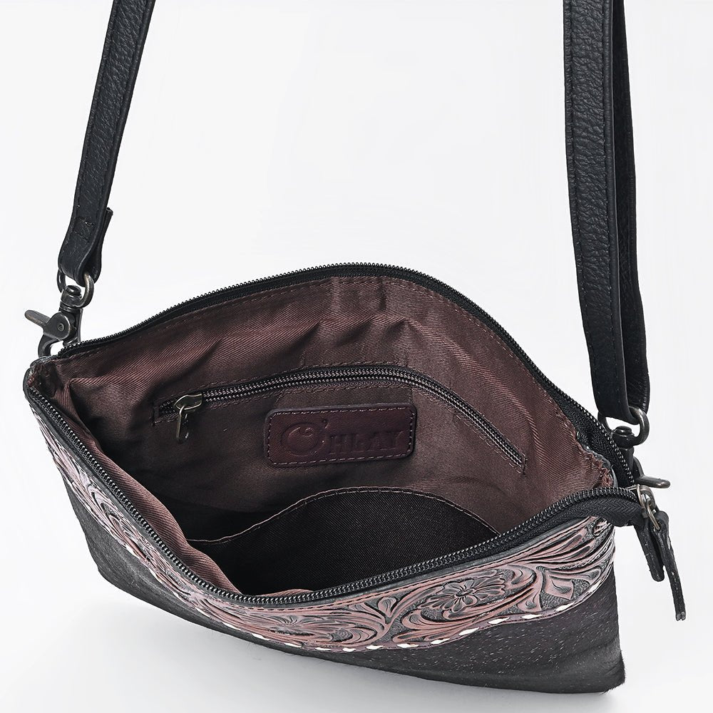 Ohlay Crossbody Hand Tooled Hair-On Genuine Leather
