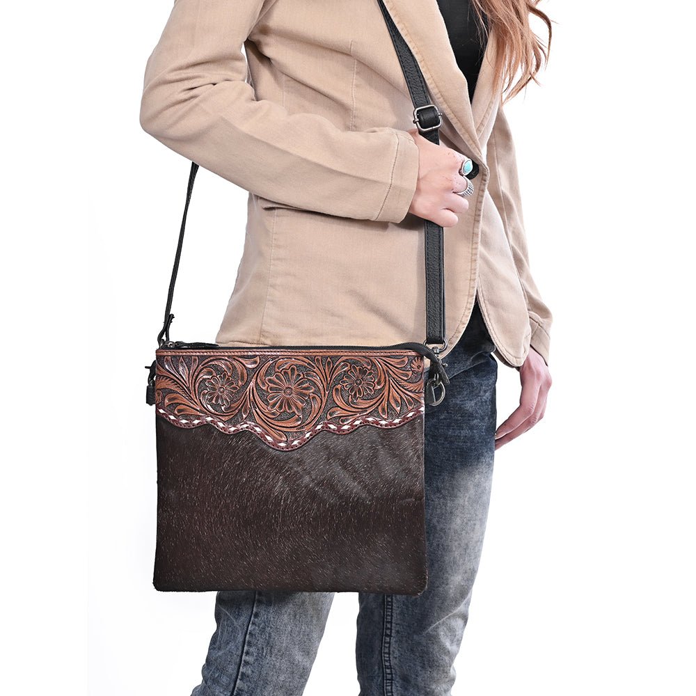 Ohlay Crossbody Hand Tooled Hair-On Genuine Leather