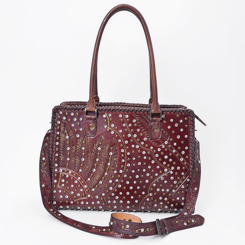 American Darling Women's Tote Western Hand Tooled Genuine Leather Handbag with Rivets