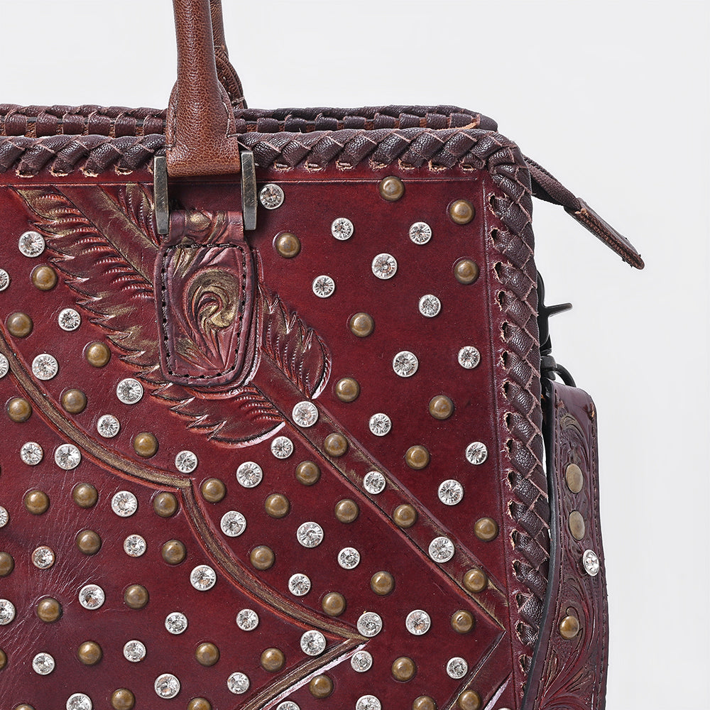 American Darling Women's Tote Western Hand Tooled Genuine Leather Handbag with Rivets