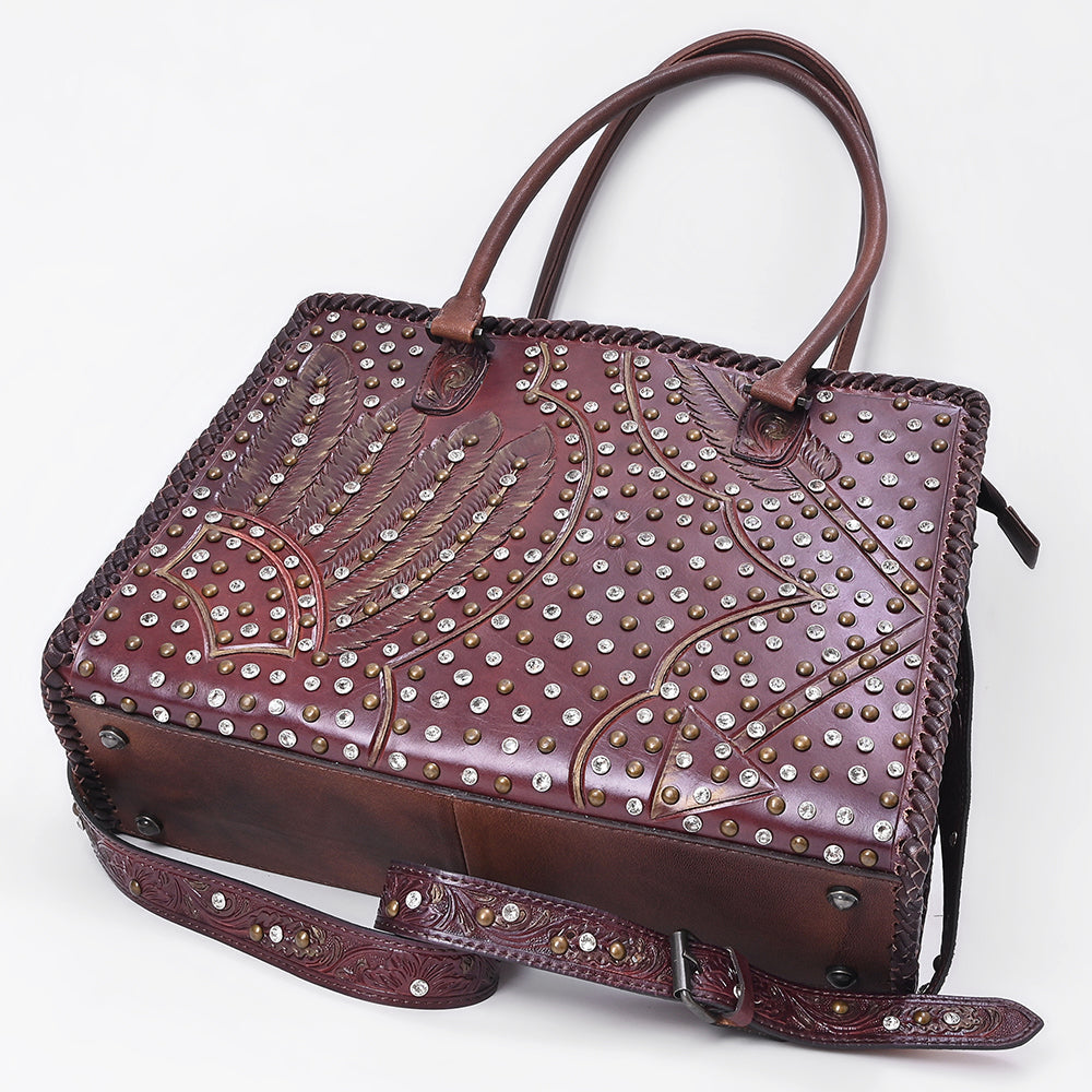 American Darling Women's Tote Western Hand Tooled Genuine Leather Handbag with Rivets