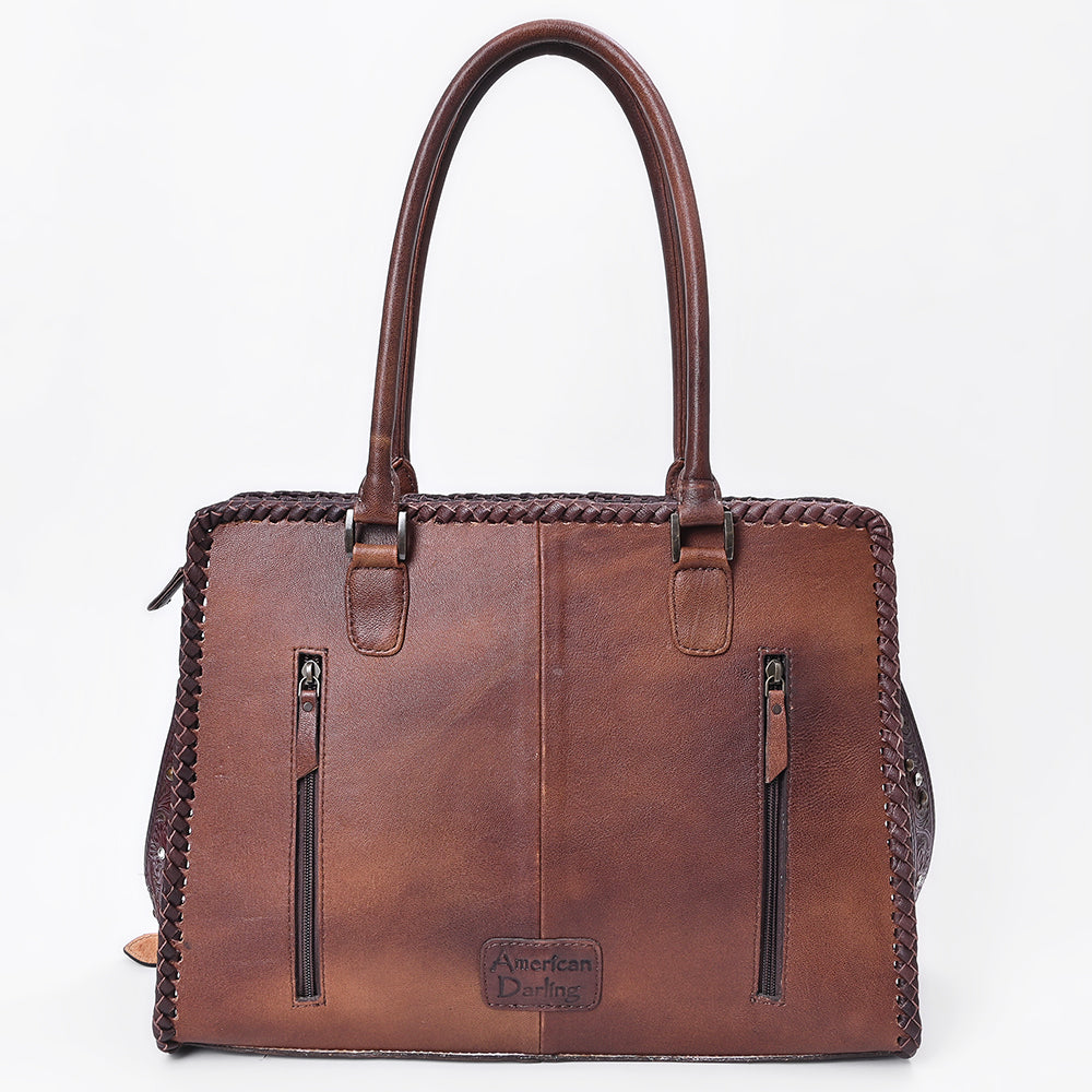 American Darling Women's Tote Western Hand Tooled Genuine Leather Handbag with Rivets