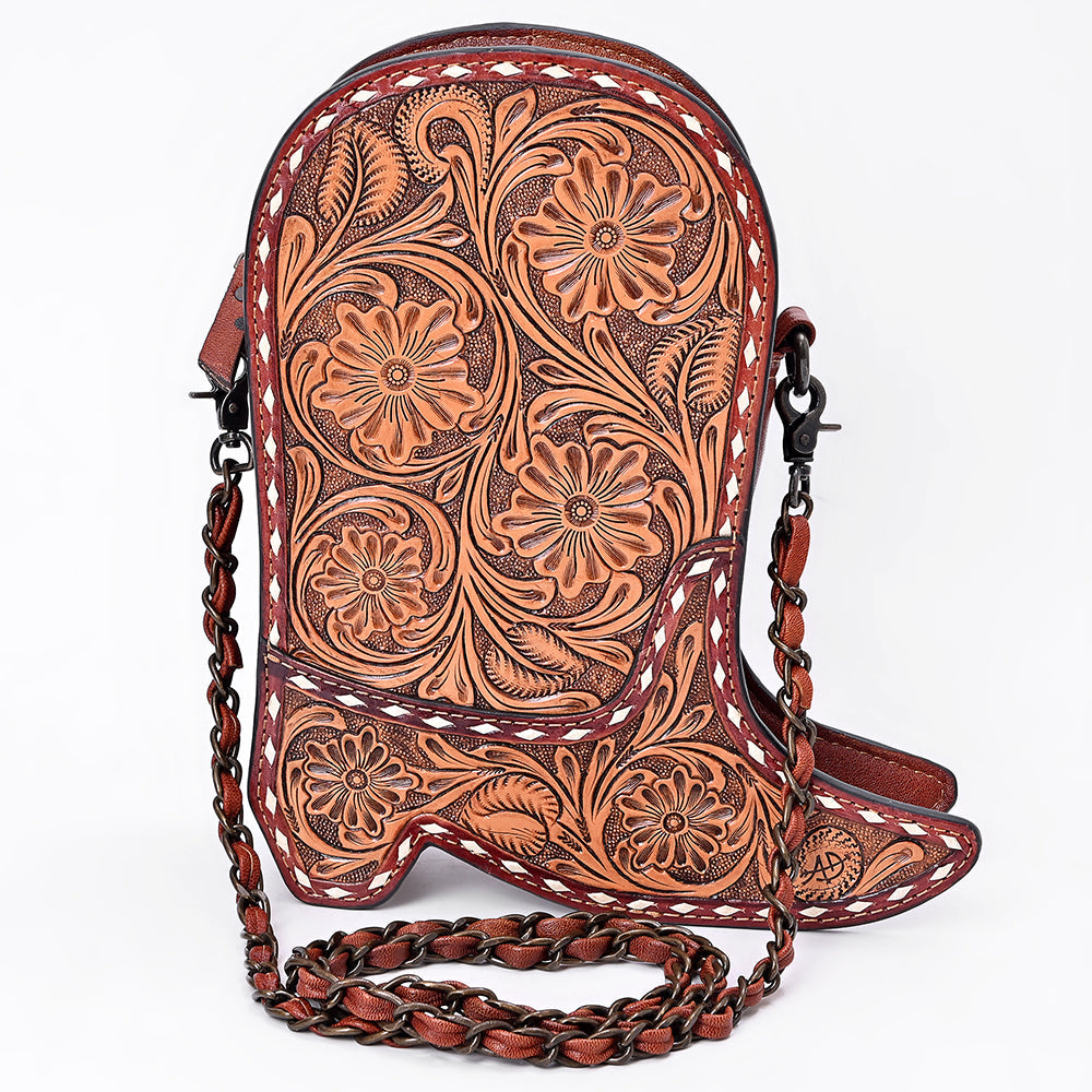 American Darling Women's Crossbody Western Hand Tooled Genuine Leather Handbag with Rivets