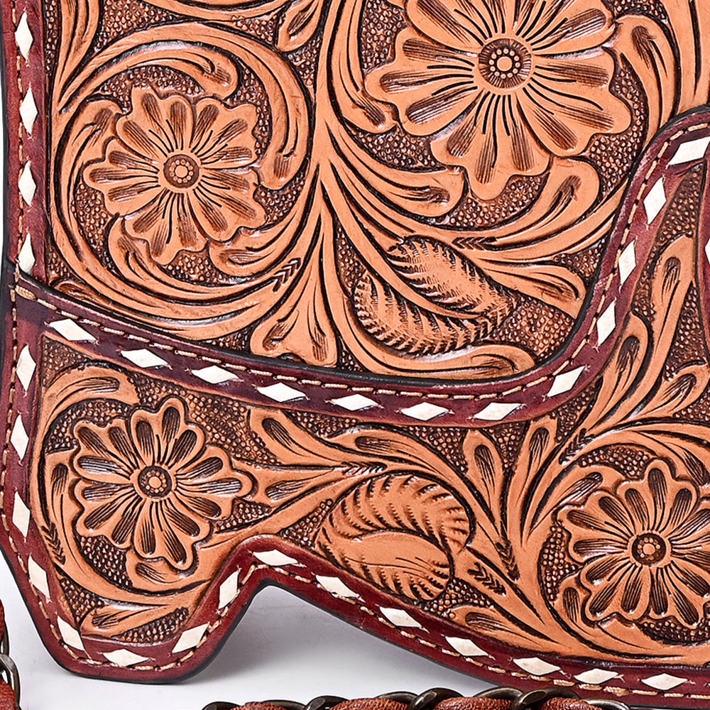 American Darling Women's Crossbody Western Hand Tooled Genuine Leather Handbag with Rivets