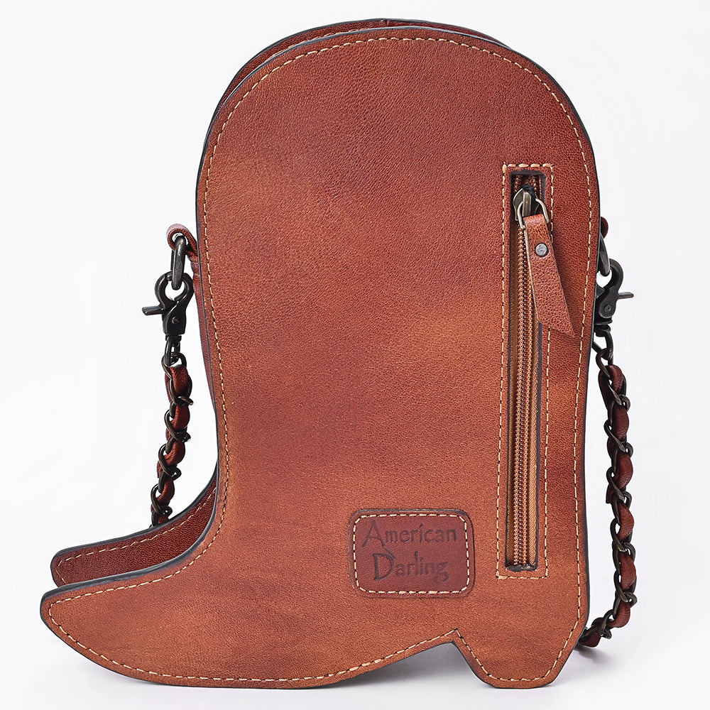 American Darling Women's Crossbody Western Hand Tooled Genuine Leather Handbag with Rivets