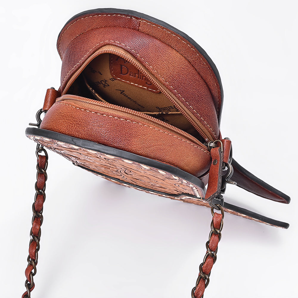American Darling Women's Crossbody Western Hand Tooled Genuine Leather Handbag with Rivets