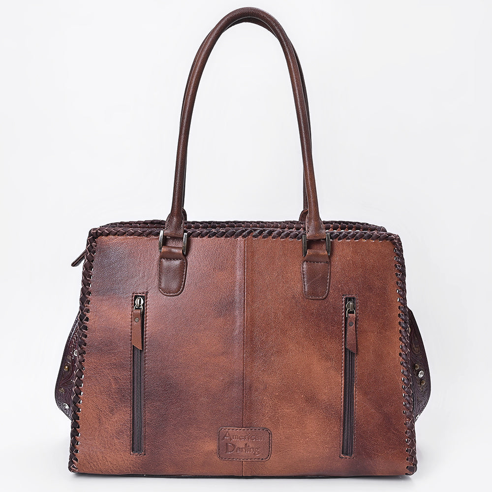 American Darling Women's Tote Western Hand Tooled Genuine Leather Handbag with Rivets
