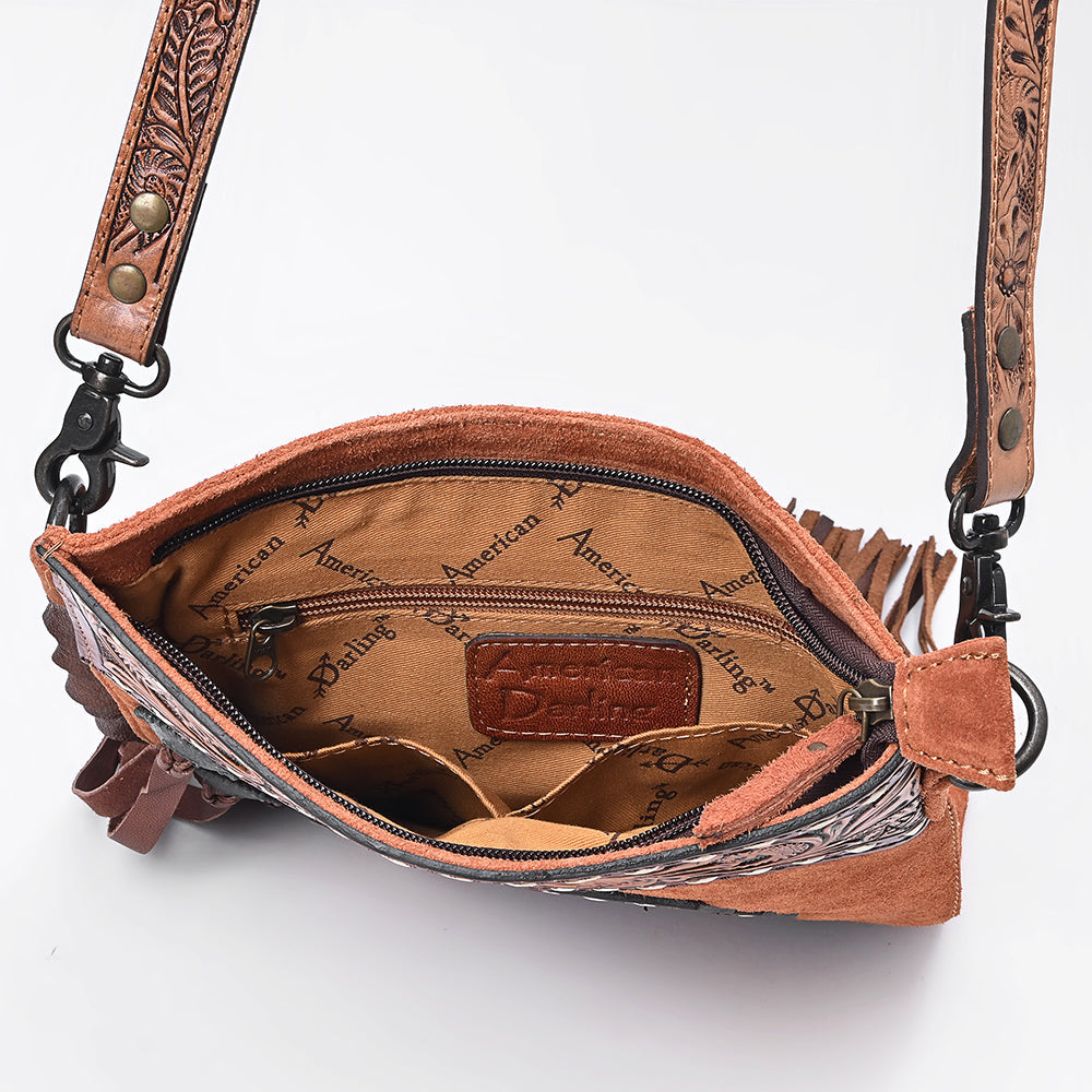 American Darling Women's Chaps Bag Western Hand Tooled Genuine Leather Handbag