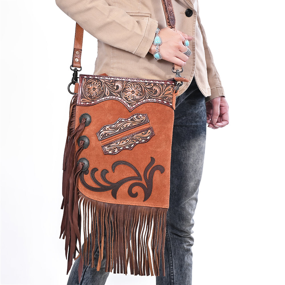 American Darling Women's Chaps Bag Western Hand Tooled Genuine Leather Handbag