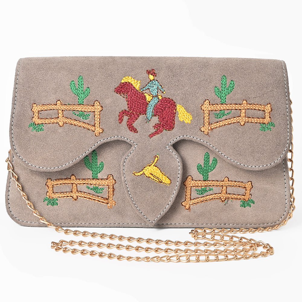 American Darling Rodeo Embroidered Suede Crossbody Bag Cowboy Gold