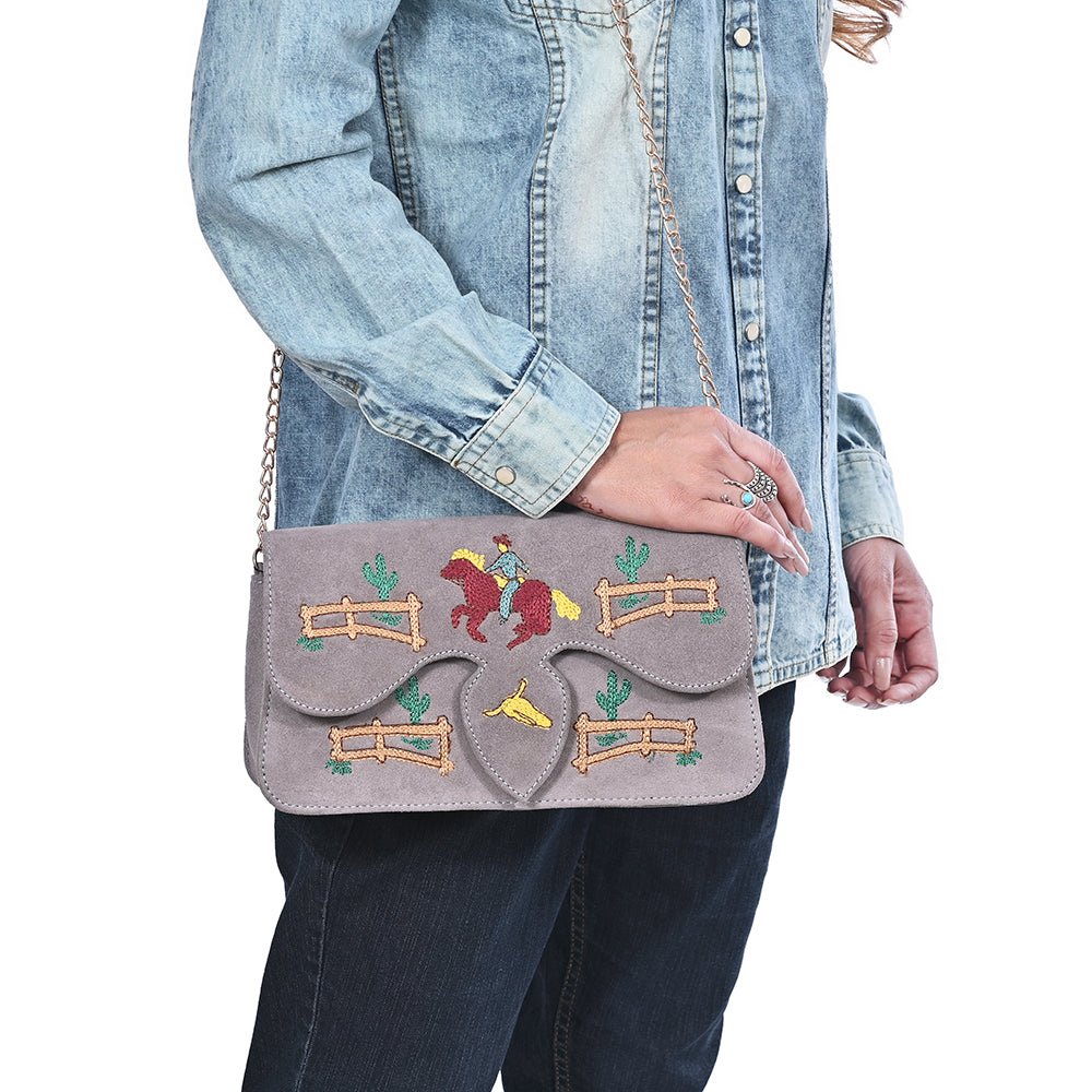 American Darling Rodeo Embroidered Suede Crossbody Bag Cowboy Gold