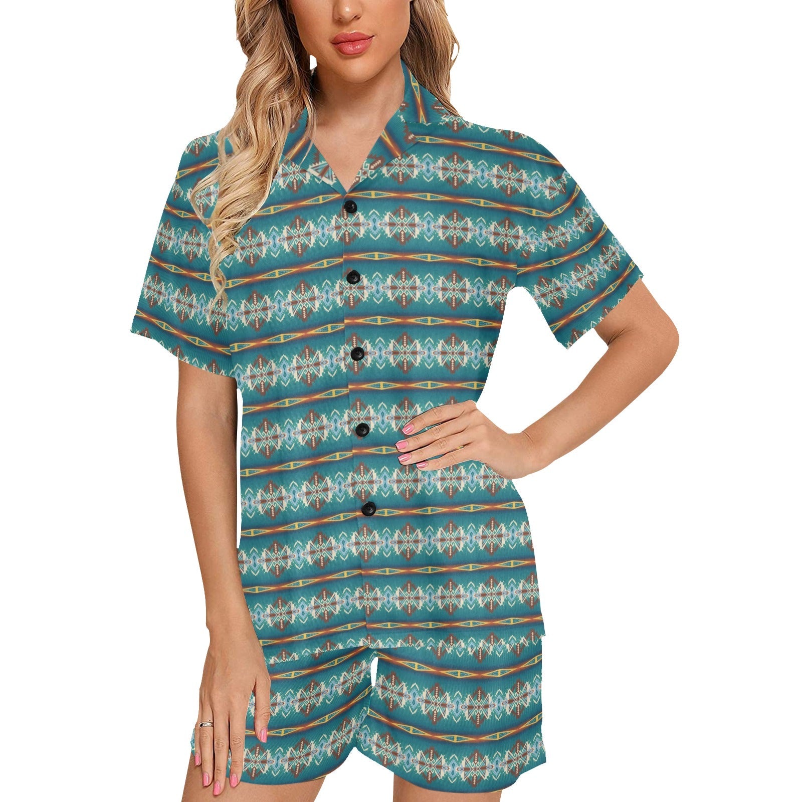 Baha Ranch Teal Aztec Women's Western Pajama Set by Baha Ranch Western Wear