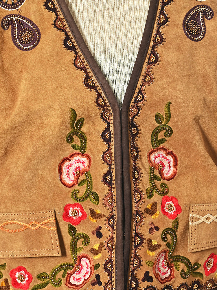 American Darling Suede Western Vest – Embroidered Boho Waistcoat with Floral & Paisley Detail