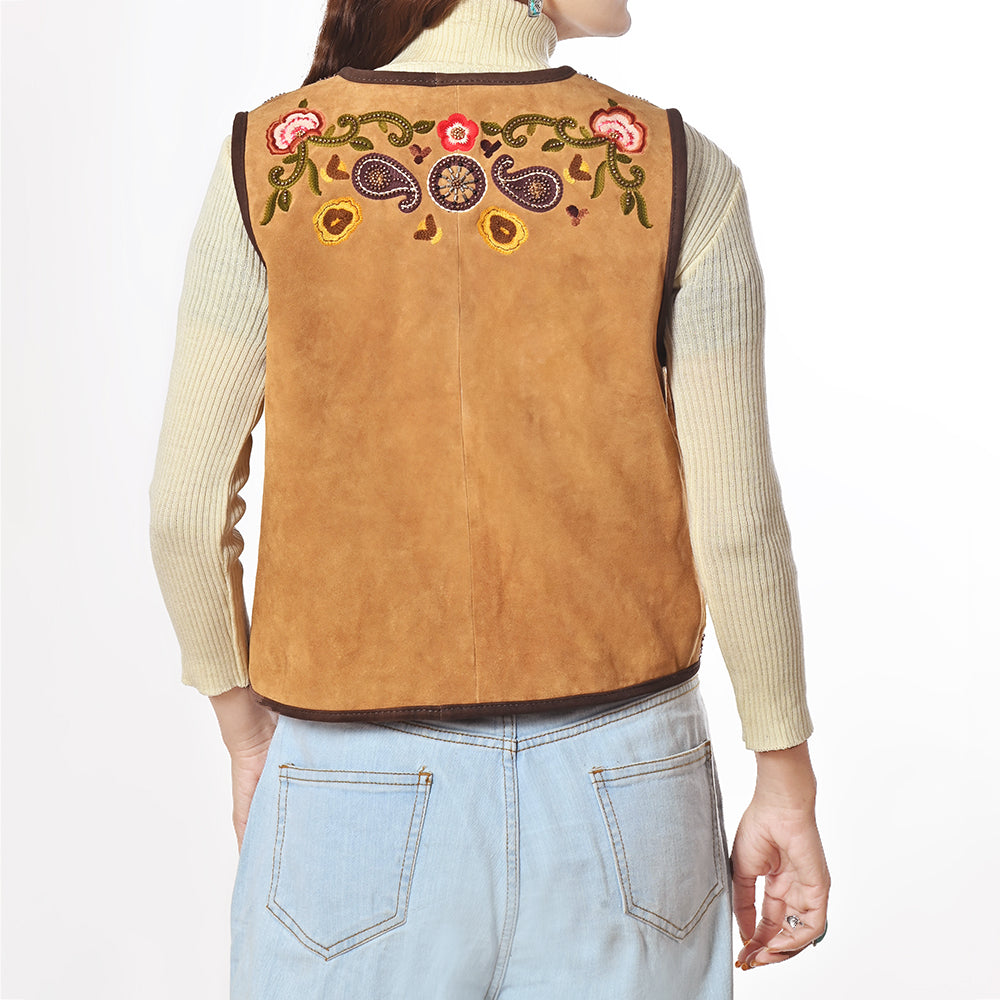 American Darling Suede Western Vest – Embroidered Boho Waistcoat with Floral & Paisley Detail