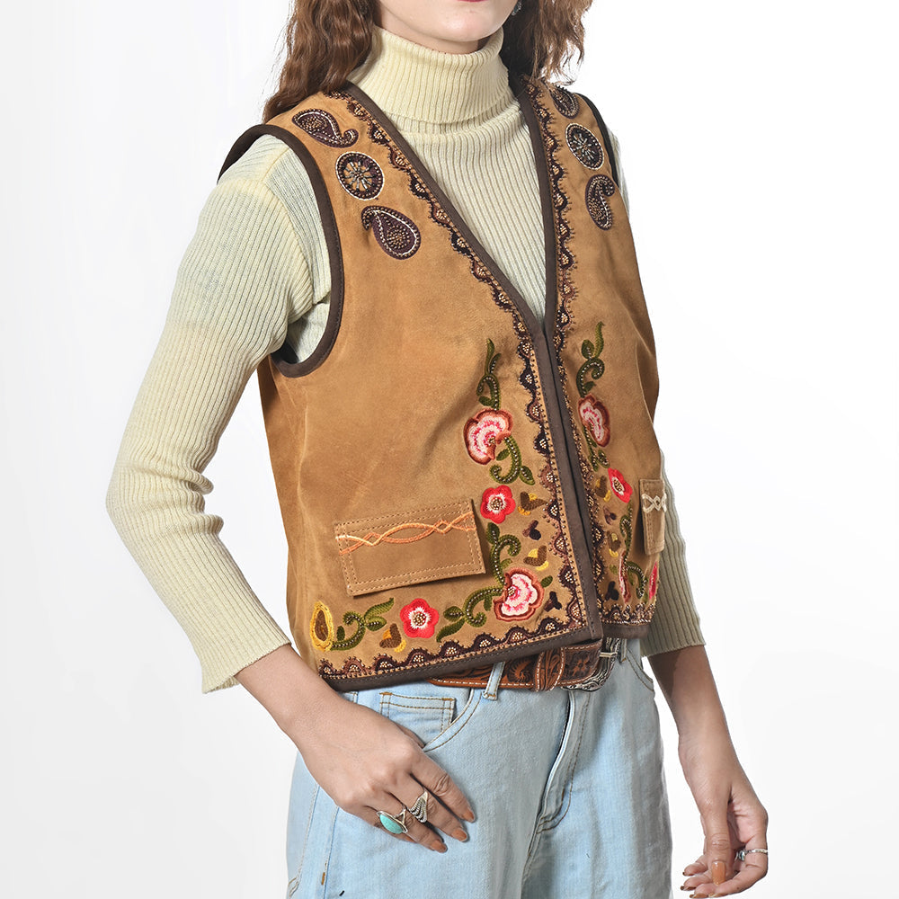 American Darling Suede Western Vest – Embroidered Boho Waistcoat with Floral & Paisley Detail
