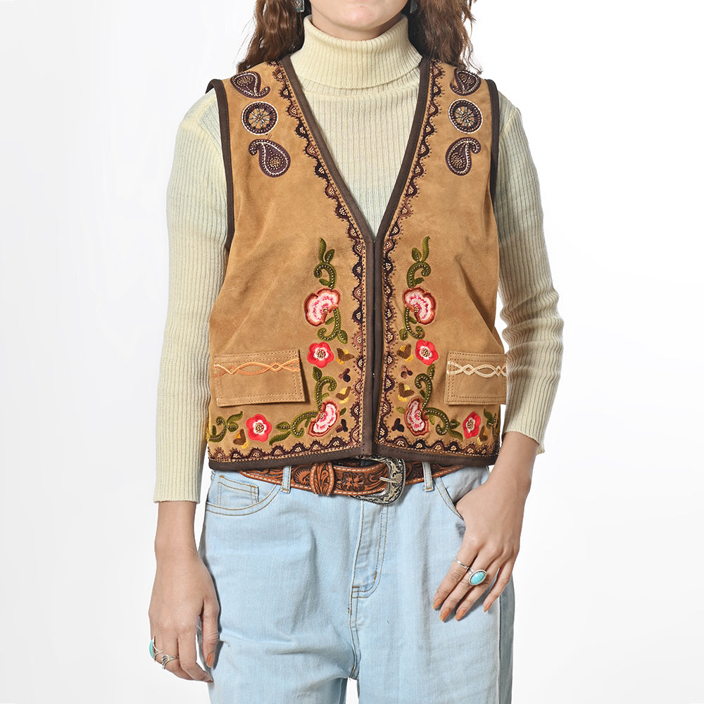 American Darling Suede Western Vest – Embroidered Boho Waistcoat with Floral & Paisley Detail
