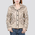 American Darling Genuine Suede Embroidered leather Jacket ladies Girl Beige