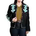 American Darling Women’s Western Blazer – Black Tailored Jacket with Turquoise Appliqué & Hand-Finished Whipstitch Trim