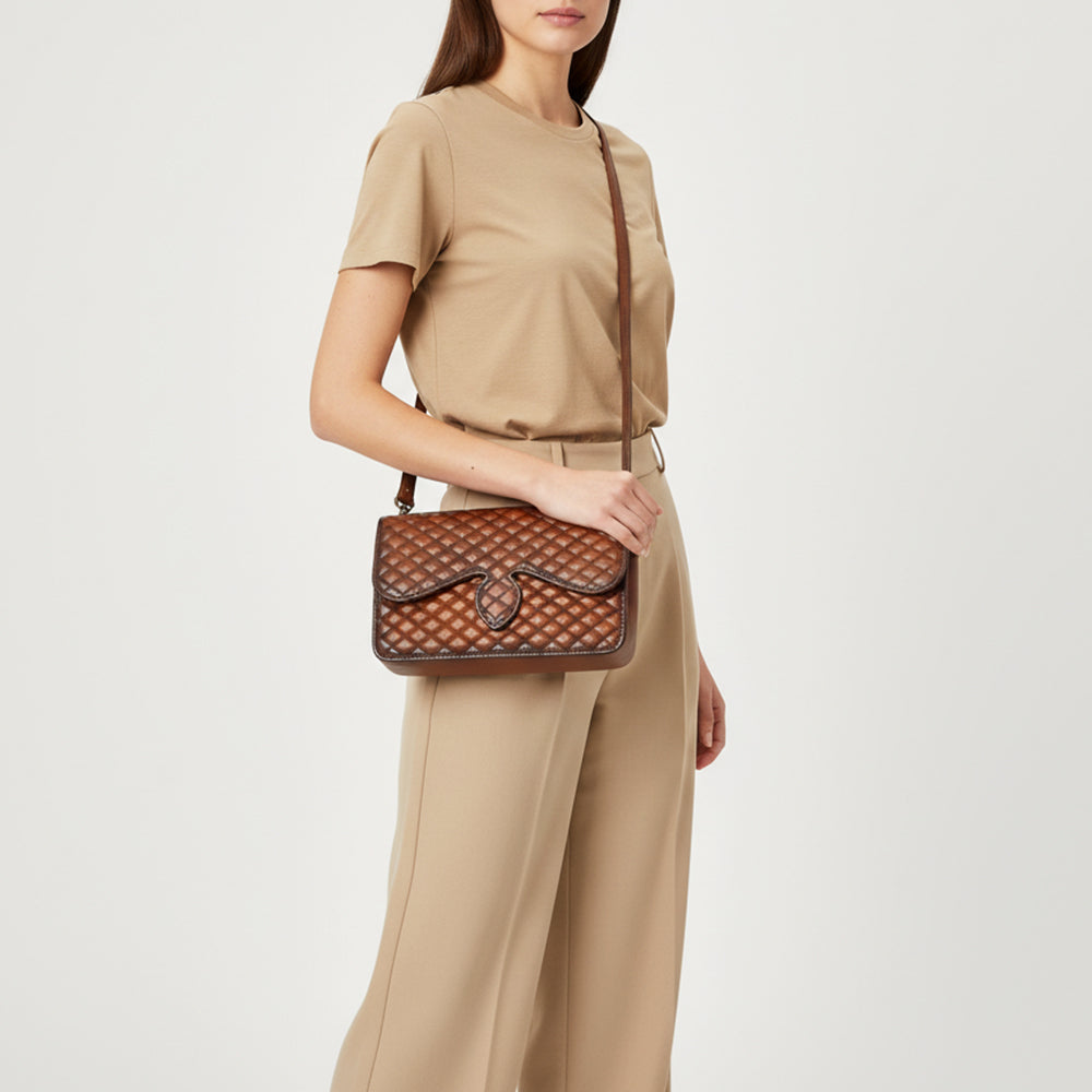 Quilted Leather Crossbody Bag For Women With Adjustable Strap