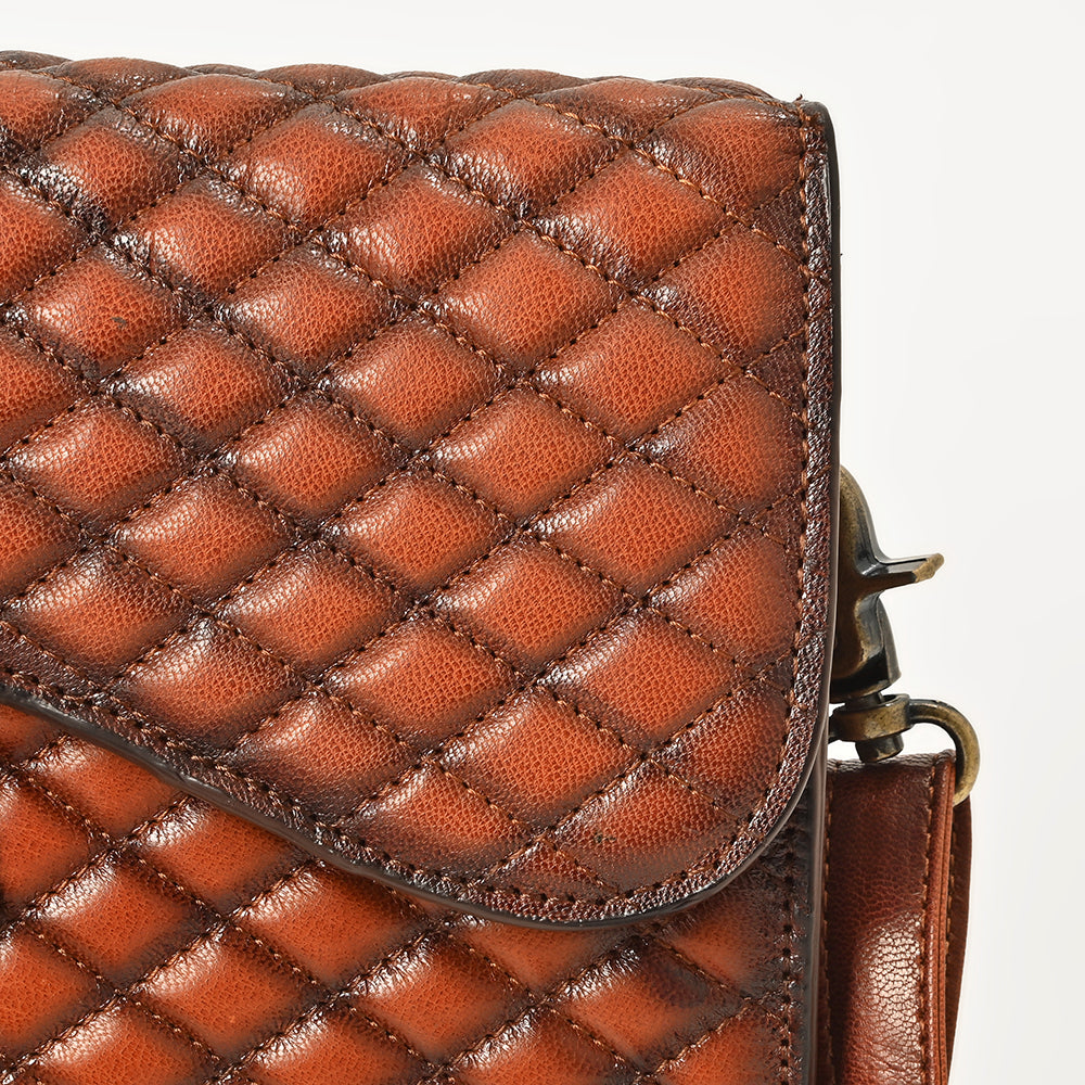 Quilted Leather Crossbody Bag For Women With Adjustable Strap