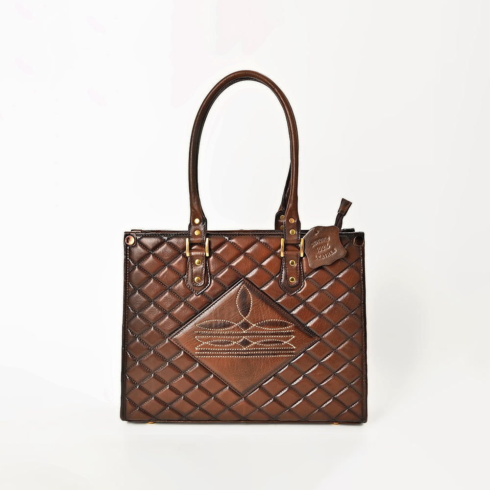 American Darling Western Leather Tote Bag Quilted Boot Stitched Embroidery Genuine Full Grain Leather Handcrafted Shoulder Bag