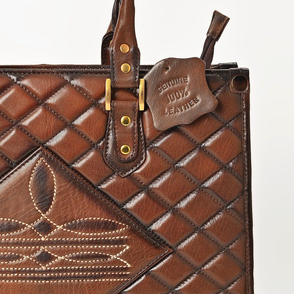 American Darling Western Leather Tote Bag Quilted Boot Stitched Embroidery Genuine Full Grain Leather Handcrafted Shoulder Bag