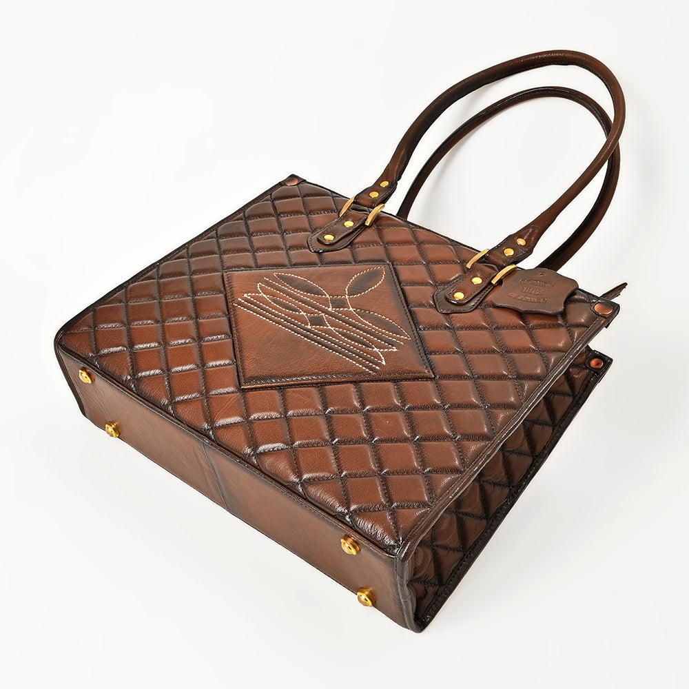 American Darling Western Leather Tote Bag Quilted Boot Stitched Embroidery Genuine Full Grain Leather Handcrafted Shoulder Bag