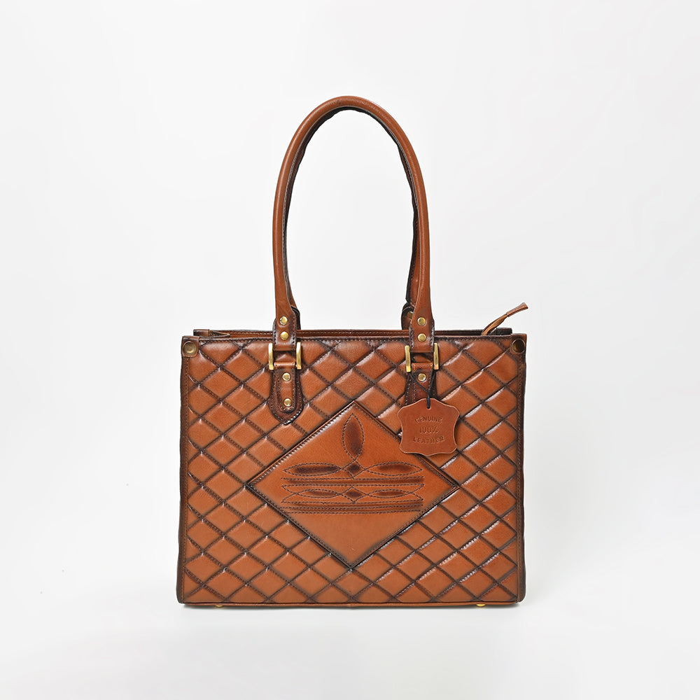 American Darling Premium Quilted Leather Handbag with Embossed Detail & Dual Handles – Elegant Structured Tote for Women