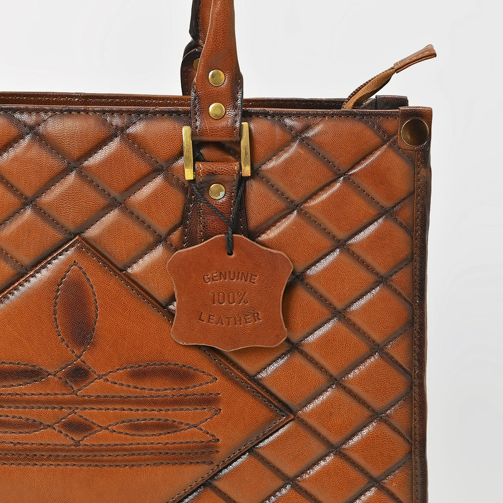 American Darling Premium Quilted Leather Handbag with Embossed Detail & Dual Handles – Elegant Structured Tote for Women