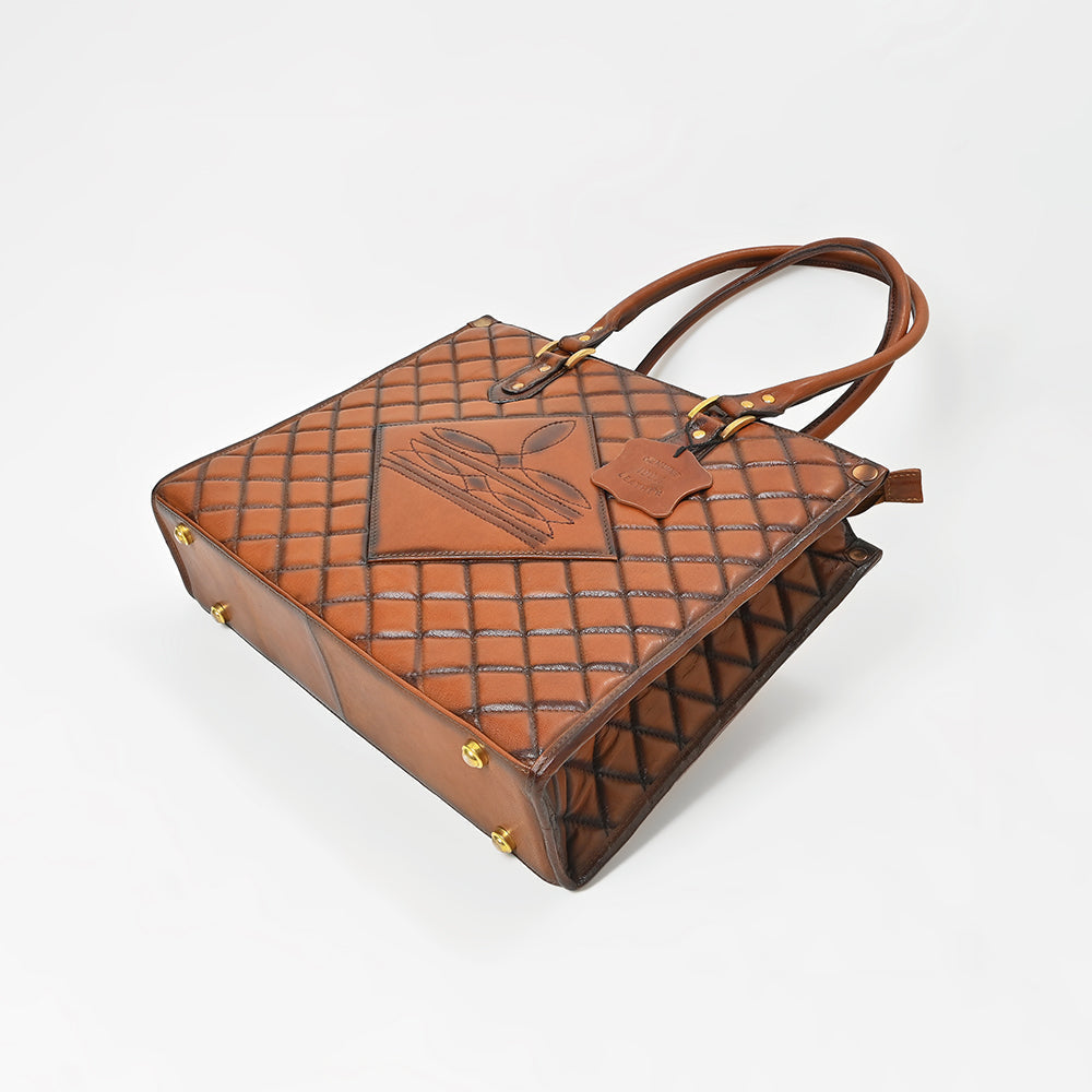 American Darling Premium Quilted Leather Handbag with Embossed Detail & Dual Handles – Elegant Structured Tote for Women
